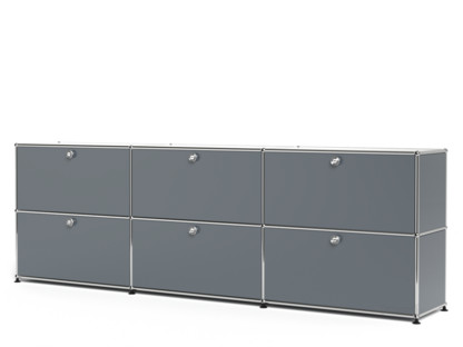 Meuble mixte Sideboard XL USM Haller, personnalisable Gris moyen RAL 7005|Avec 3 portes abattantes|Avec 3 portes abattantes