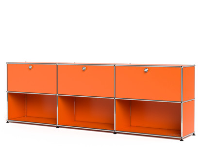 Meuble mixte Sideboard XL USM Haller, personnalisable Orange pur RAL 2004|Avec 3 portes abattantes|Ouvert