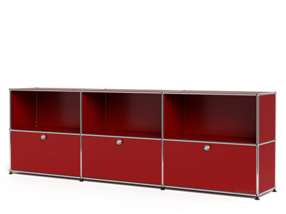 Meuble mixte Sideboard XL USM Haller, personnalisable Rouge rubis USM|Ouvert|Avec 3 portes abattantes