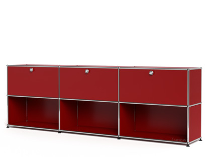 Meuble mixte Sideboard XL USM Haller, personnalisable Rouge rubis USM|Avec 3 portes abattantes|Ouvert