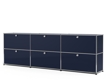 Meuble mixte Sideboard XL USM Haller, personnalisable Bleu acier RAL 5011|Avec 3 portes abattantes|Avec 3 portes abattantes