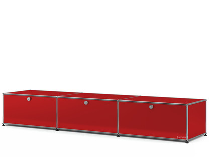Meuble bas Lowboard XL USM Haller, personnalisable Rouge rubis USM|Avec 3 portes abattantes|50 cm