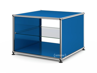 Table d'appoint avec panneaux latéraux USM Haller 50 cm|Avec tablette intérieure en verre|Bleu gentiane RAL 5010