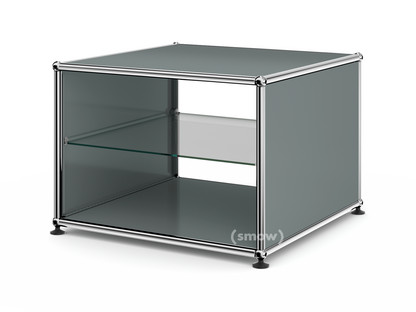 Table d'appoint avec panneaux latéraux USM Haller 50 cm|Avec tablette intérieure en verre|Gris moyen RAL 7005