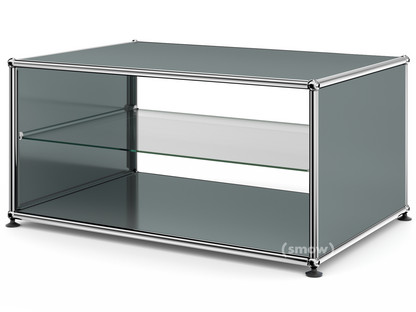 Table d'appoint avec panneaux latéraux USM Haller 75 cm|Avec tablette intérieure en verre|Gris moyen RAL 7005