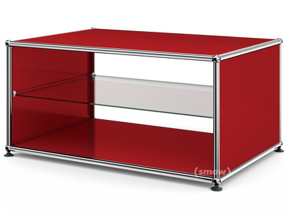 Table d'appoint avec panneaux latéraux USM Haller 75 cm|Avec tablette intérieure en verre|Rouge rubis USM