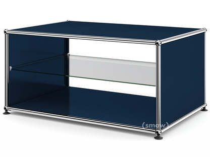 Table d'appoint avec panneaux latéraux USM Haller 75 cm|Avec tablette intérieure en verre|Bleu acier RAL 5011
