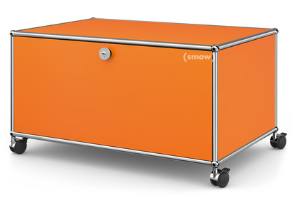 Meuble bas Lowboard TV sur roulettes USM Haller Avec porte abattante et paroi arrière|Orange pur RAL 2004