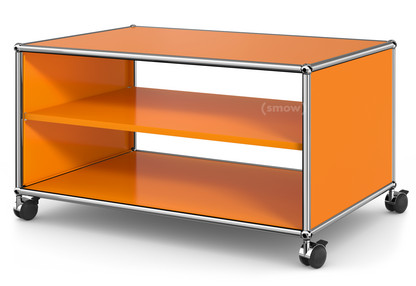 Meuble bas Lowboard TV sur roulettes USM Haller Sans porte abattante et sans paroi arrière|Orange pur RAL 2004