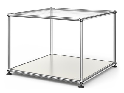 Table d'appoint 50 USM Haller Panneau supérieur en verre, panneau inférieur en métal|Blanc pur RAL 9010