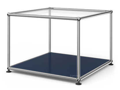 Table d'appoint 50 USM Haller Panneau supérieur en verre, panneau inférieur en métal|Bleu acier RAL 5011