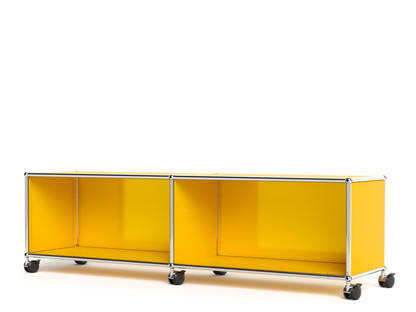 Meuble bas Lowboard TV/HIFI USM Haller, personnalisable Jaune or RAL 1004|Ouvert|Sans passe-câbles