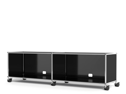 Meuble bas Lowboard TV/HIFI USM Haller, personnalisable Noir graphite RAL 9011|Ouvert|Avec passe-câbles au centre bas