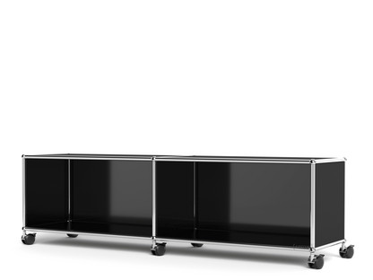 Meuble bas Lowboard TV/HIFI USM Haller, personnalisable Noir graphite RAL 9011|Ouvert|Sans passe-câbles