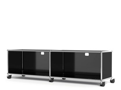 Meuble bas Lowboard TV/HIFI USM Haller, personnalisable Noir graphite RAL 9011|Avec 2 portes abattantes|Avec passe-câbles au centre haut