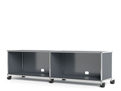 Meuble bas Lowboard TV/HIFI USM Haller, personnalisable Gris moyen RAL 7005|Avec 2 portes abattantes|Avec passe-câbles au centre bas