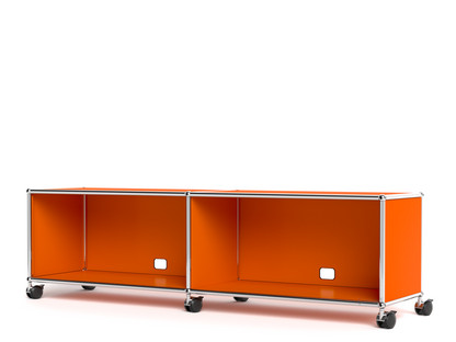 Meuble bas Lowboard TV/HIFI USM Haller, personnalisable Orange pur RAL 2004|Ouvert|Avec passe-câbles au centre bas