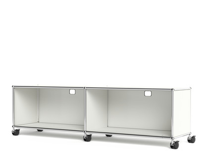 Meuble bas Lowboard TV/HIFI USM Haller, personnalisable Blanc pur RAL 9010|Avec 2 portes coulissantes|Avec passe-câbles au centre haut