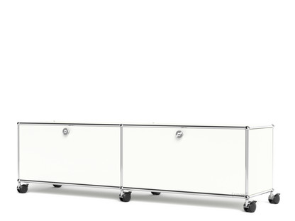 Meuble bas Lowboard TV/HIFI USM Haller, personnalisable Blanc pur RAL 9010|Avec 2 portes abattantes|Sans passe-câbles