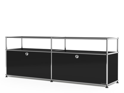 Meuble bas Lowboard L USM Haller avec rehausse, personnalisable Noir graphite RAL 9011|Avec 2 portes abattantes|Sans passe-câbles