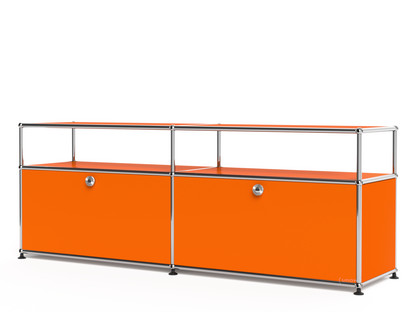 Meuble bas Lowboard L USM Haller avec rehausse, personnalisable Orange pur RAL 2004|Avec 2 portes abattantes|Sans passe-câbles