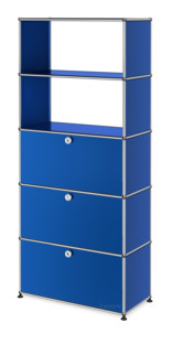Étagère USM Haller avec portes abattantes et tiroirs Bleu gentiane RAL 5010