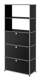 Étagère USM Haller avec portes abattantes et tiroirs Noir graphite RAL 9011