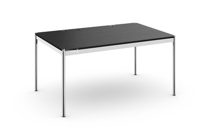 Table USM Haller Plus 150 x 100 cm|06-Plaqué chêne laqué noir|Plateau coulissant à gauche