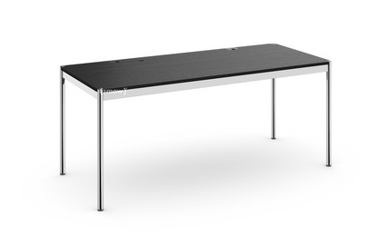 Table USM Haller Plus 175 x 75 cm|06-Plaqué chêne laqué noir|Plateau coulissant à gauche