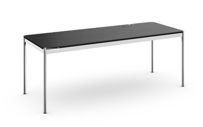 Table USM Haller Plus 200 x 75 cm|06-Plaqué chêne laqué noir|Plateau coulissant à droite