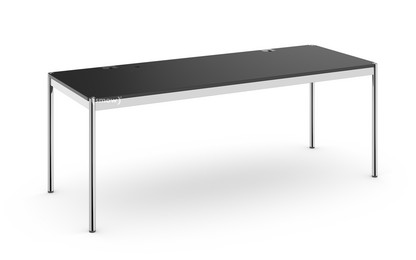 Table USM Haller Plus 200 x 75 cm|41-Linoléum noir|Plateau coulissant à gauche