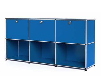 Meuble mixte Sideboard 50 USM Haller, personnalisable Bleu gentiane RAL 5010|Avec 3 portes abattantes|Ouvert