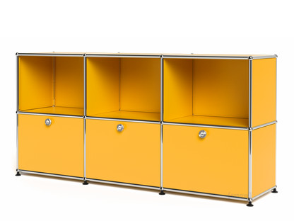 Meuble mixte Sideboard 50 USM Haller, personnalisable Jaune or RAL 1004|Ouvert|Avec 3 portes abattantes