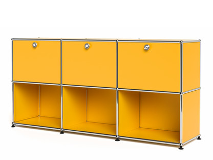 Meuble mixte Sideboard 50 USM Haller, personnalisable Jaune or RAL 1004|Avec 3 portes abattantes|Ouvert