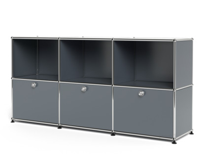 Meuble mixte Sideboard 50 USM Haller, personnalisable Gris moyen RAL 7005|Ouvert|Avec 3 portes abattantes