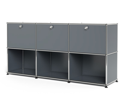 Meuble mixte Sideboard 50 USM Haller, personnalisable Gris moyen RAL 7005|Avec 3 portes abattantes|Ouvert