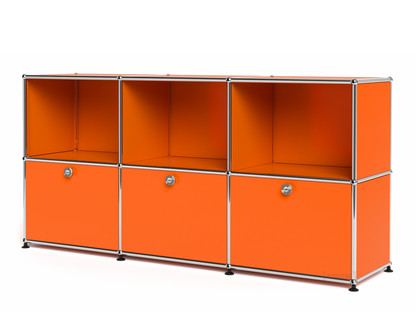 Meuble mixte Sideboard 50 USM Haller, personnalisable Orange pur RAL 2004|Ouvert|Avec 3 portes abattantes