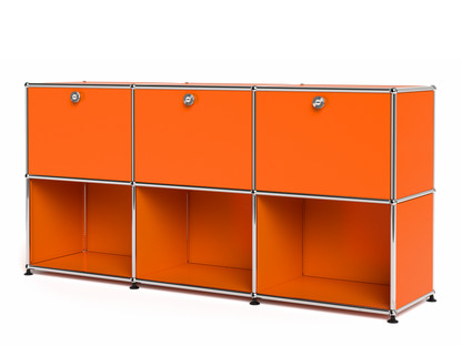Meuble mixte Sideboard 50 USM Haller, personnalisable Orange pur RAL 2004|Avec 3 portes abattantes|Ouvert