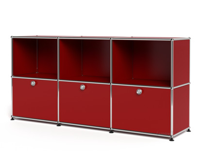 Meuble mixte Sideboard 50 USM Haller, personnalisable Rouge rubis USM|Ouvert|Avec 3 portes abattantes