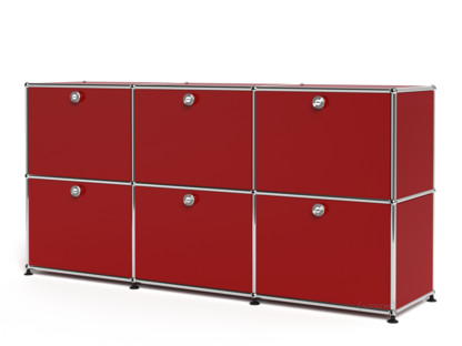 Meuble mixte Sideboard 50 USM Haller, personnalisable Rouge rubis USM|Avec 3 portes abattantes|Avec 3 portes abattantes