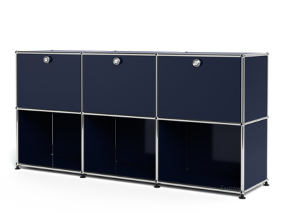 Meuble mixte Sideboard 50 USM Haller, personnalisable Bleu acier RAL 5011|Avec 3 portes abattantes|Ouvert