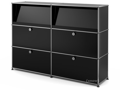 Meuble mixte Highboard L USM Haller avec présentoir incliné Noir graphite RAL 9011