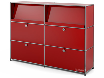 Meuble mixte Highboard L USM Haller avec présentoir incliné Rouge rubis USM