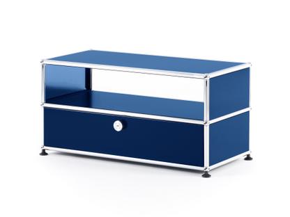 Meuble bas Lowboard TV USM Haller avec porte coulissante Bleu acier RAL 5011