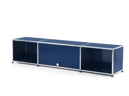 Meuble TV bas Lowboard  USM Haller avec porte escamotable Bleu acier RAL 5011