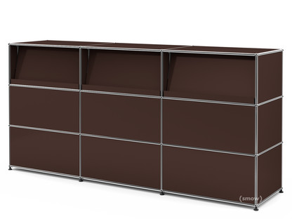 Comptoir d’accueil USM Haller version 2 (avec tablettes inclinées) Marron USM|225 cm (3 éléments)|50 cm