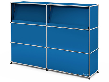 Comptoir d’accueil USM Haller version 2 (avec tablettes inclinées) Bleu gentiane RAL 5010|150 cm (2 éléments)|35 cm