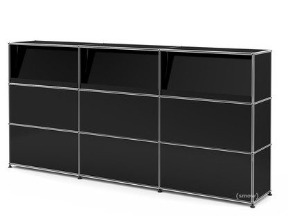 Comptoir d’accueil USM Haller version 2 (avec tablettes inclinées) Noir graphite RAL 9011|225 cm (3 éléments)|35 cm