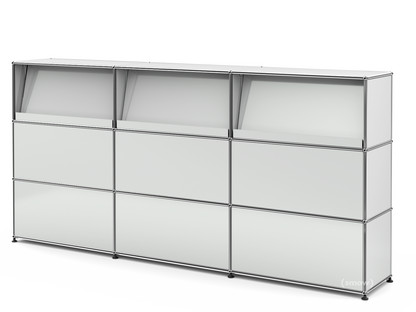 Comptoir d’accueil USM Haller version 2 (avec tablettes inclinées) Gris clair RAL 7035|225 cm (3 éléments)|35 cm