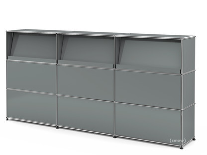 Comptoir d’accueil USM Haller version 2 (avec tablettes inclinées) Gris moyen RAL 7005|225 cm (3 éléments)|35 cm